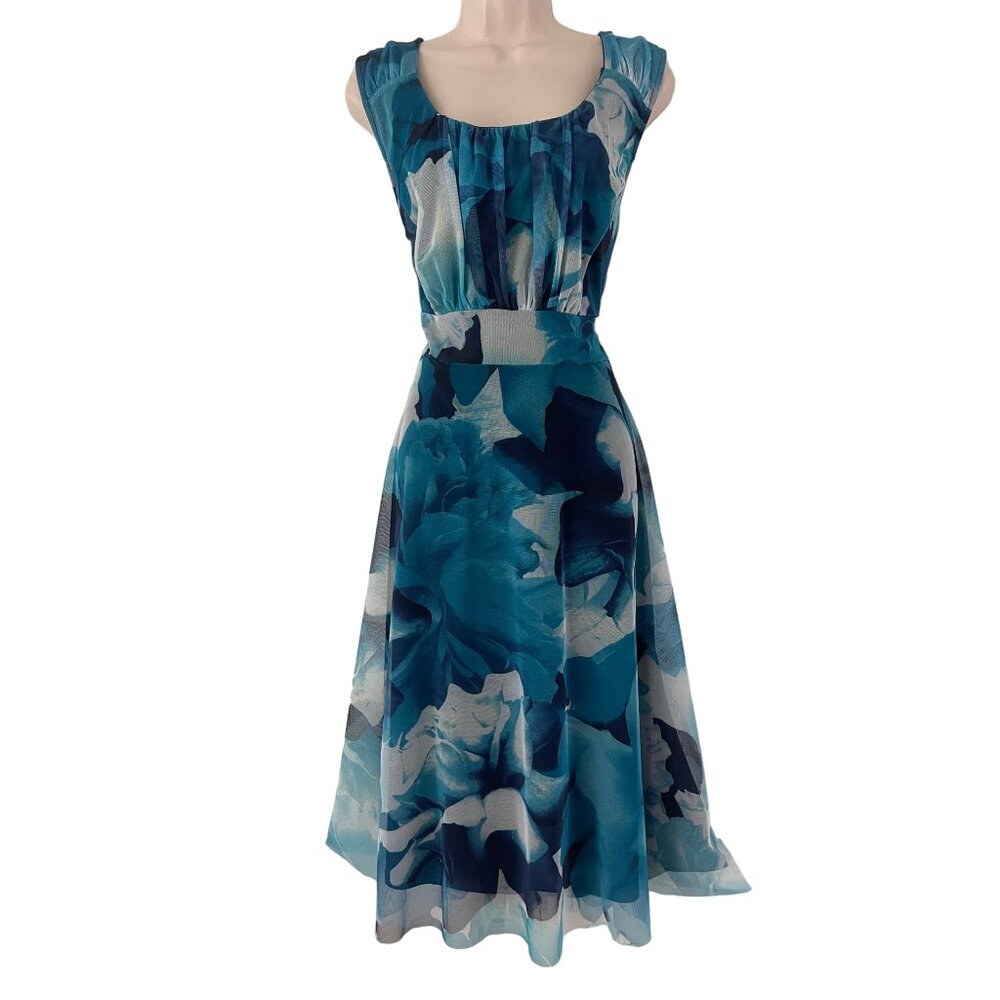 Dress Barn Teal and Navy Floral Midi Dress